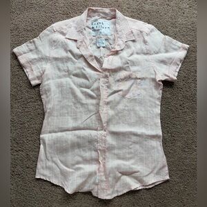 frank and eileen billie jean short sleeve button up medium pink white pinstripes